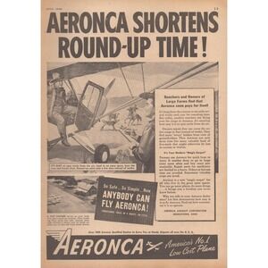 1946 Aeronca Aircraft Vintage Print Ad Middletown OH Ranchers Farmers Airplane